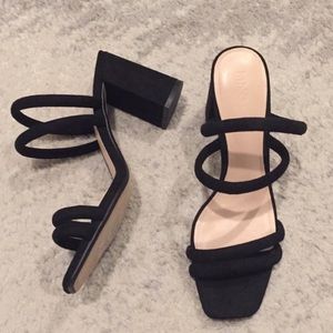 Mango black strap block heels 7